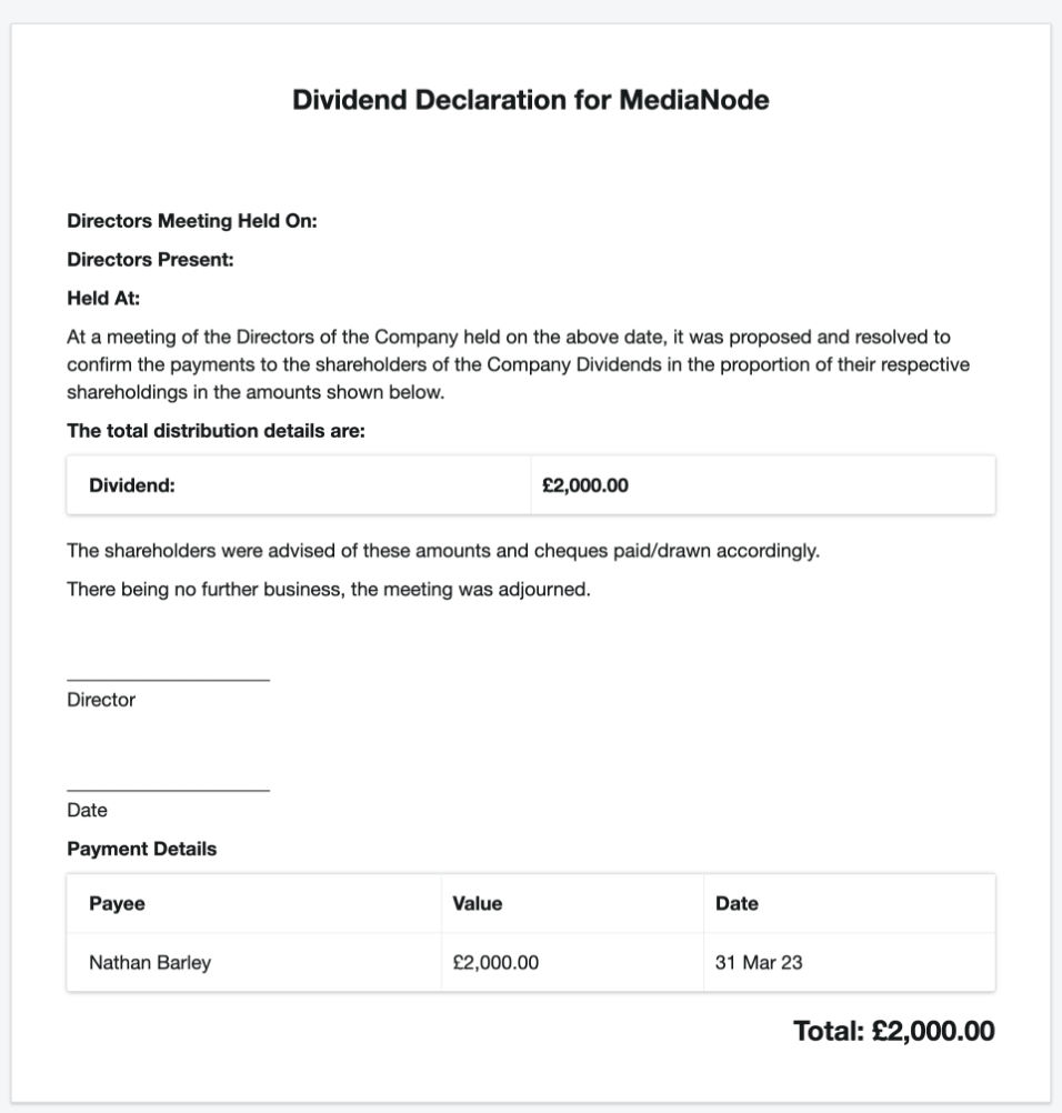 The dividend voucher FreeAgent