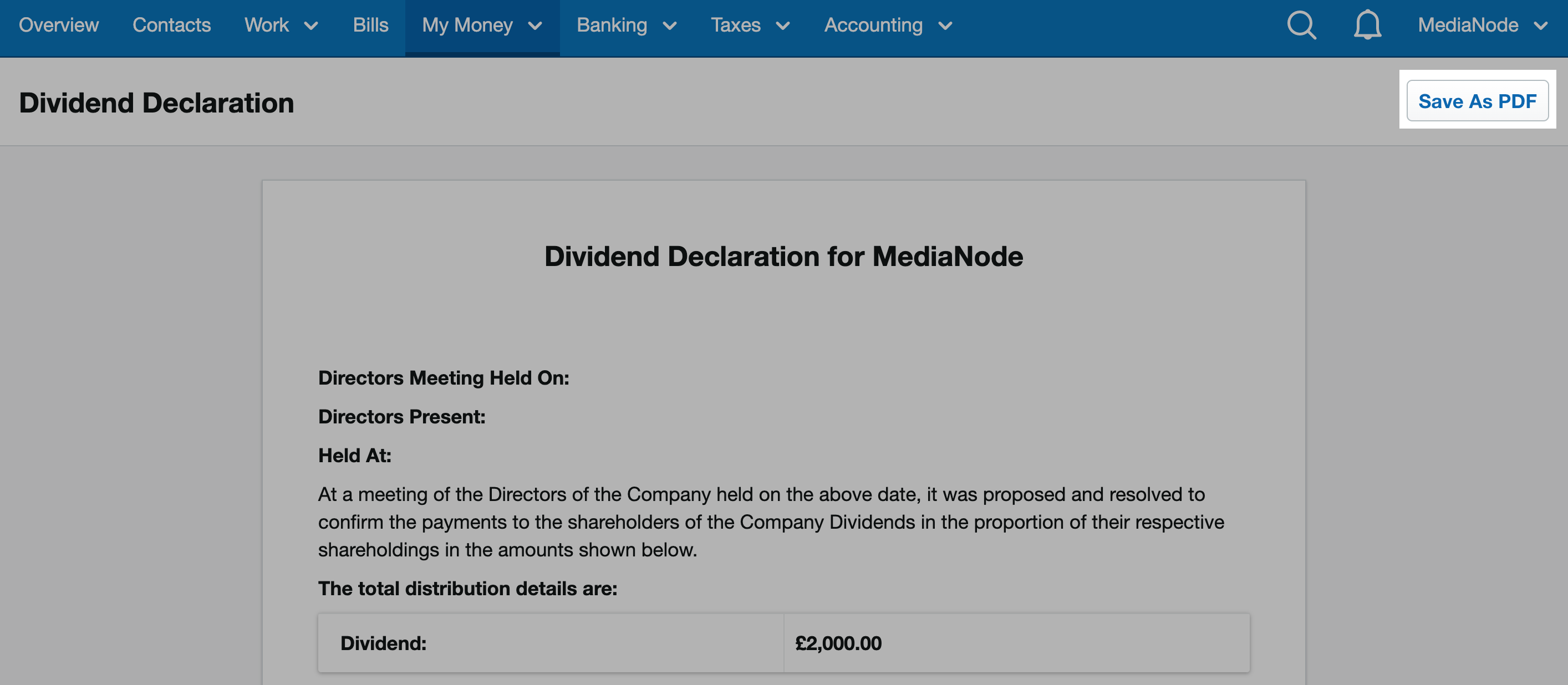 The dividend voucher FreeAgent