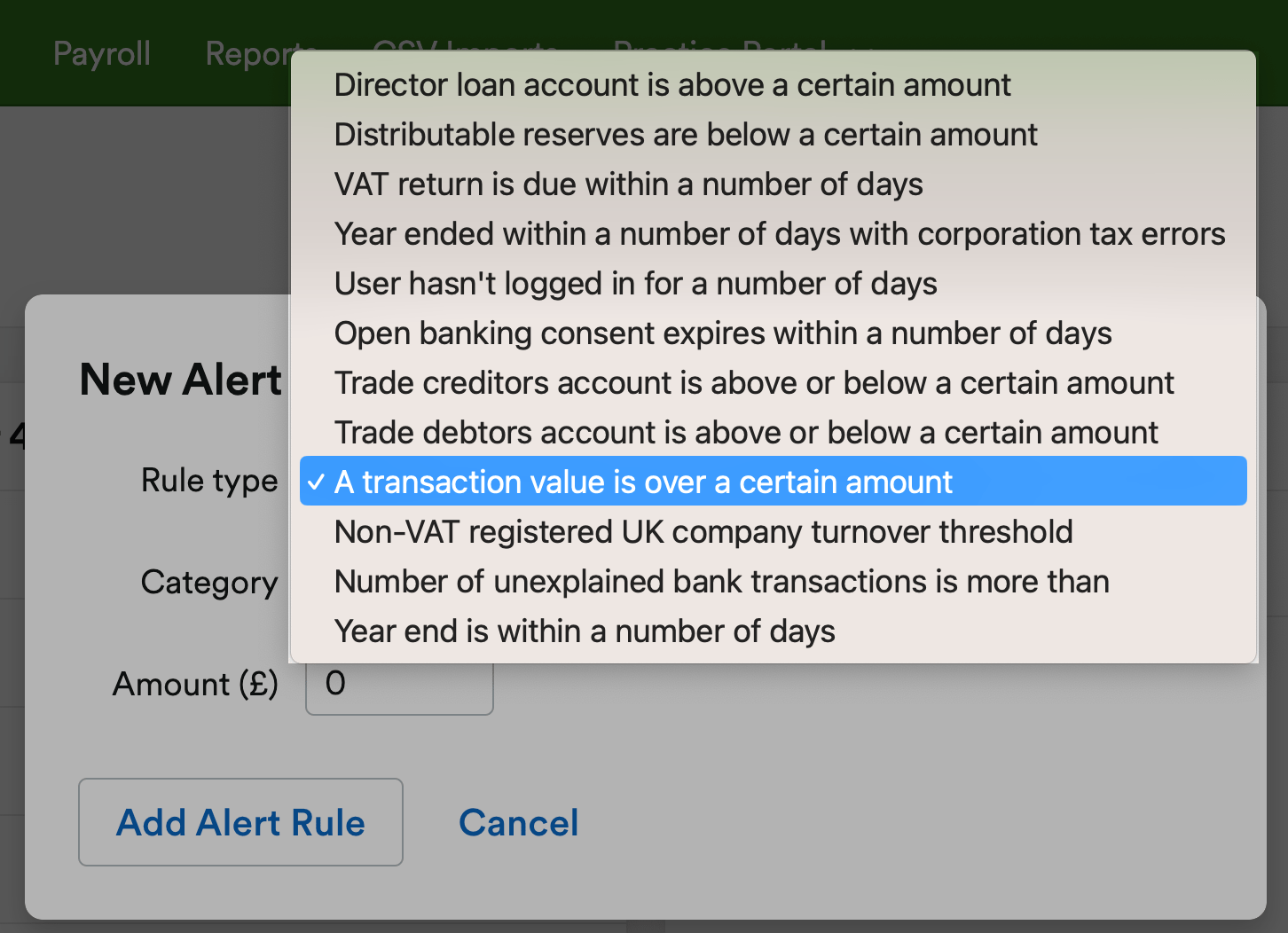 How to create alert rules FreeAgent