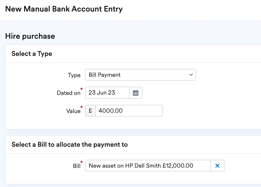 How to record an asset bought on hire purchase using part exchange (old
