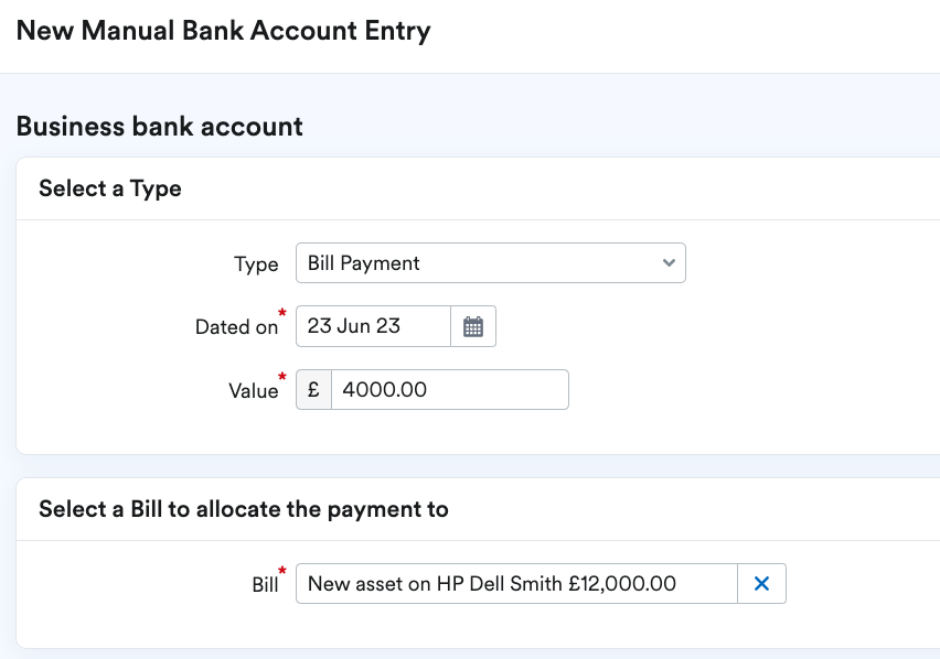 How to record an asset bought on hire purchase using part exchange (old