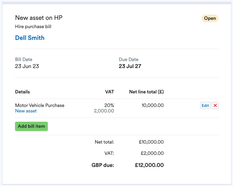 How to record an asset bought on hire purchase using part exchange (old