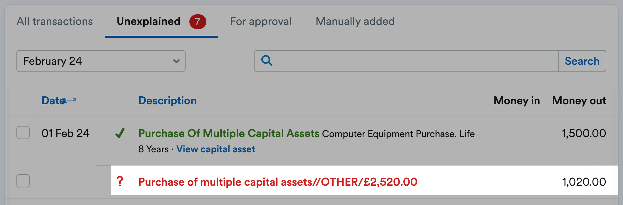 How to record the purchase of multiple capital assets with one bank transaction if you’re on the