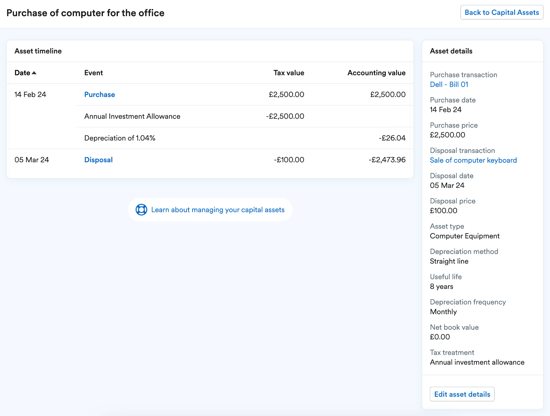 How to scrap a capital asset when using accruals basis accounting