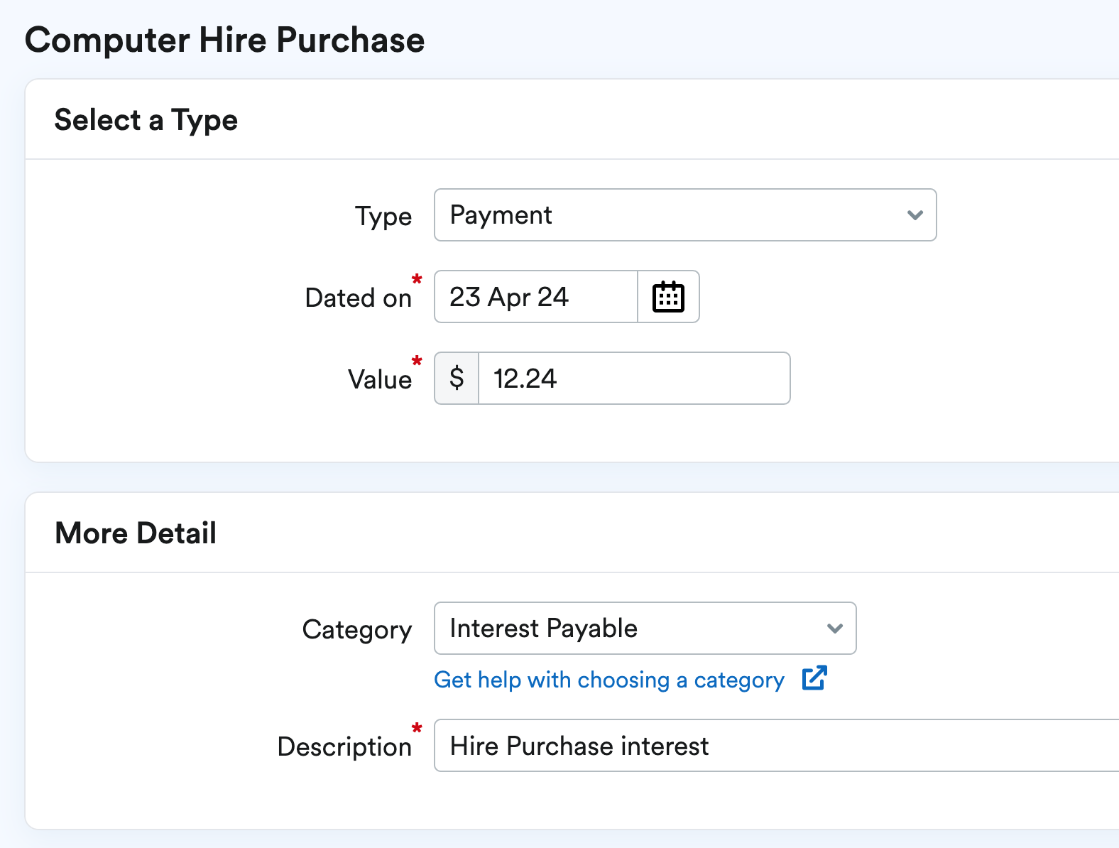 Record an asset bought on hire purchase FreeAgent