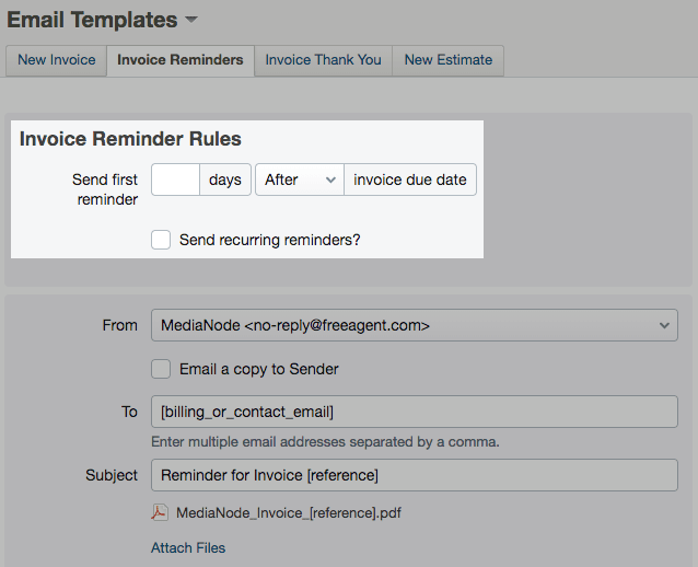 Automatic reminder emails FreeAgent