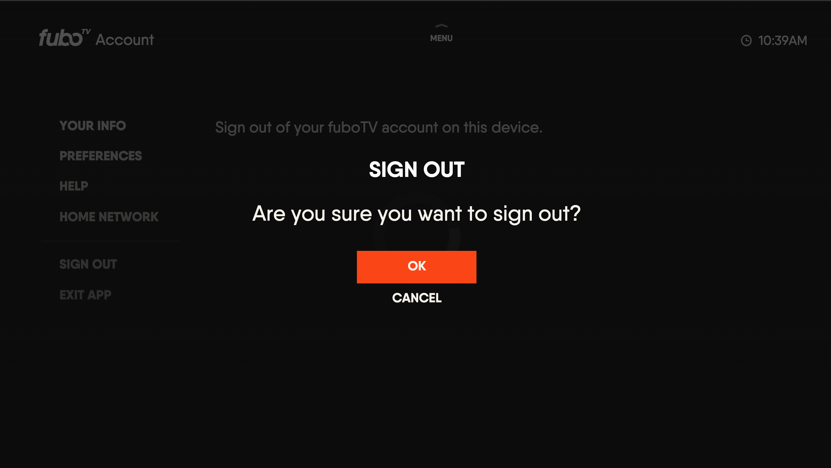 How do I sign out of the fuboTV app? Help Center