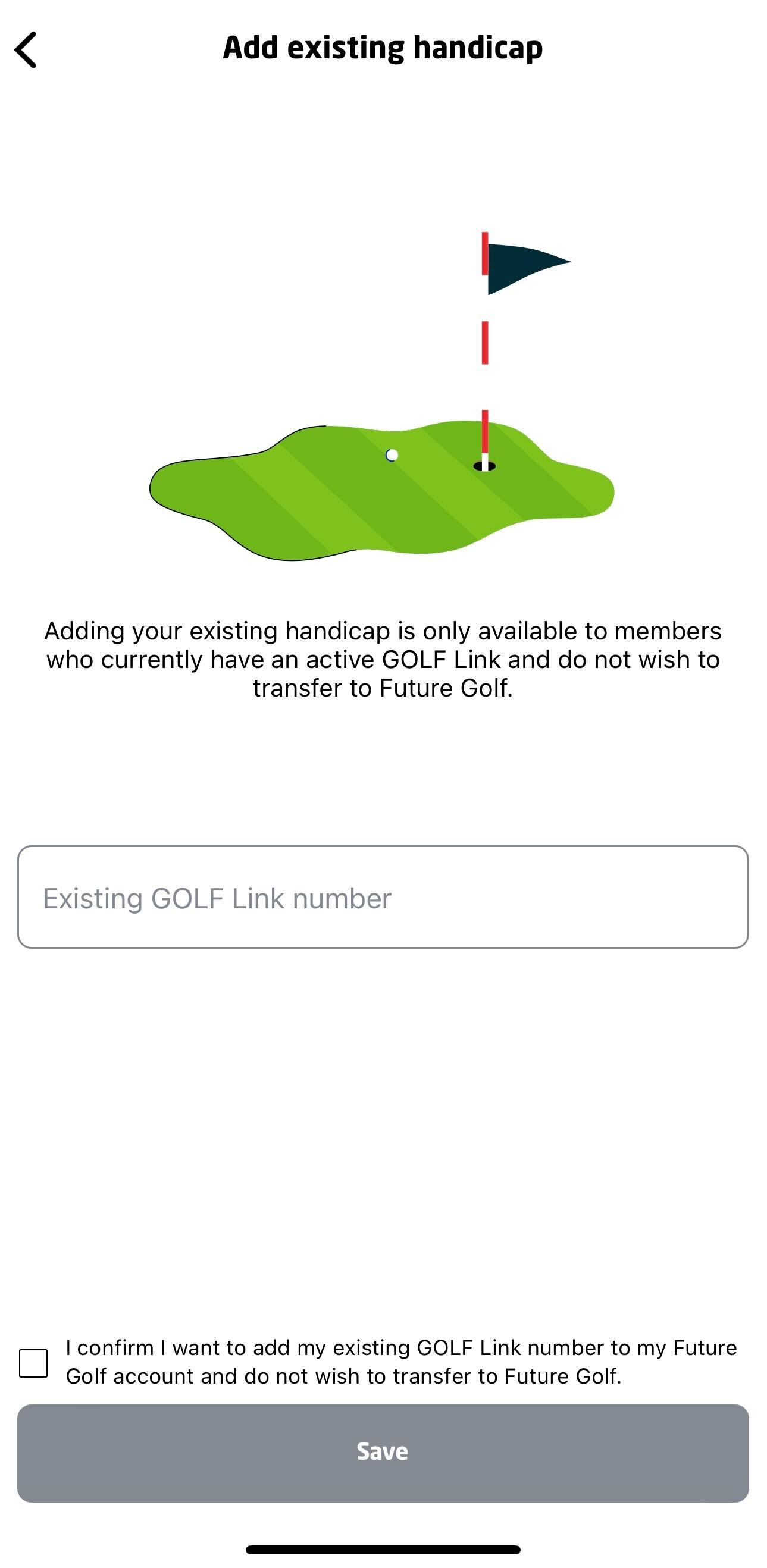 Add an existing handicap Future Golf Support