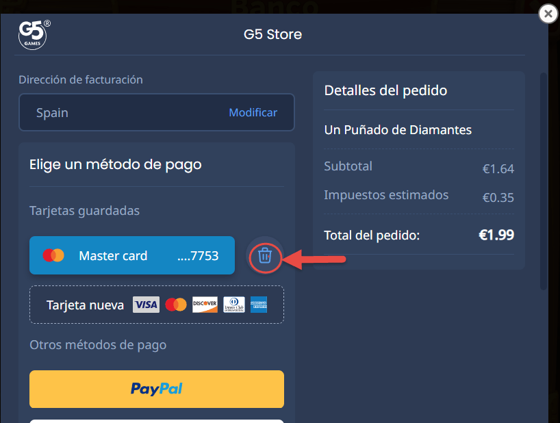 ¿Cómo puedo eliminar la información de mi tarjeta de crédito de mi