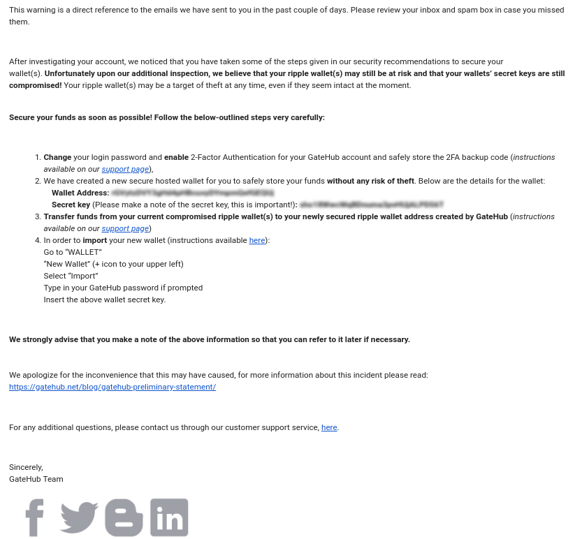 ATTENTION Malicious email warning GateHub Support