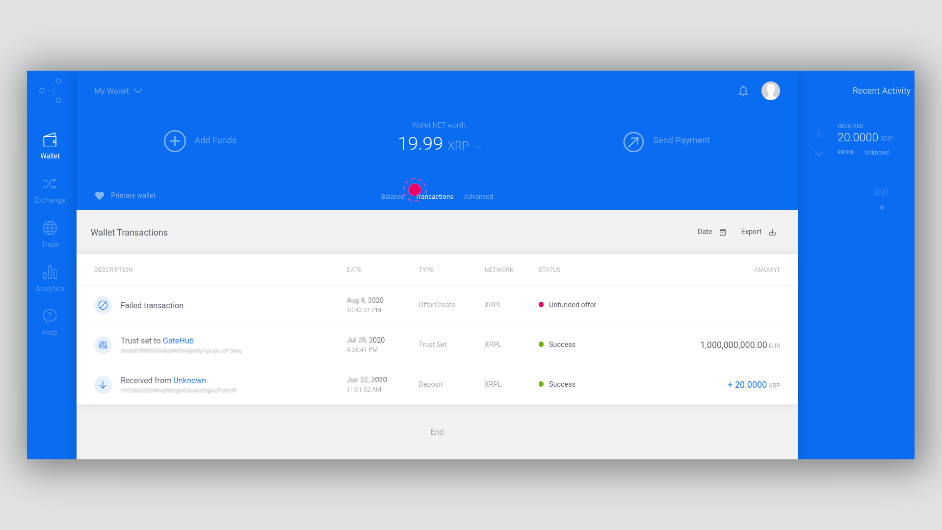 Wallet balance and wallet transaction history GateHub Support