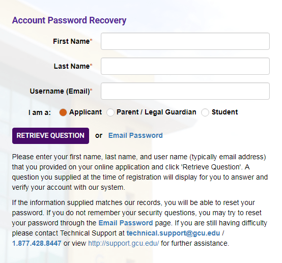 Apply.gcu.edu Accessing Your Application GCU Technical Support
