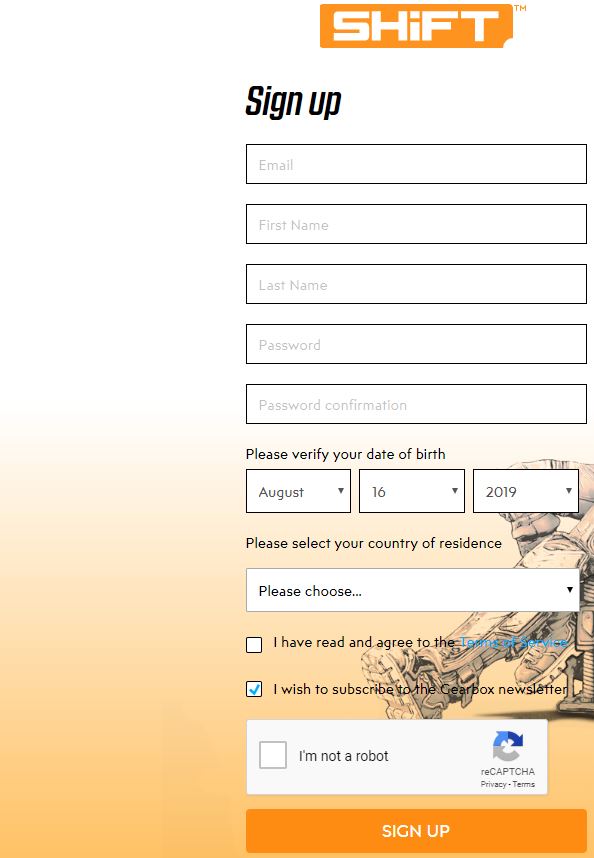 How to Create a SHiFT Account using the SHiFT site Gearbox