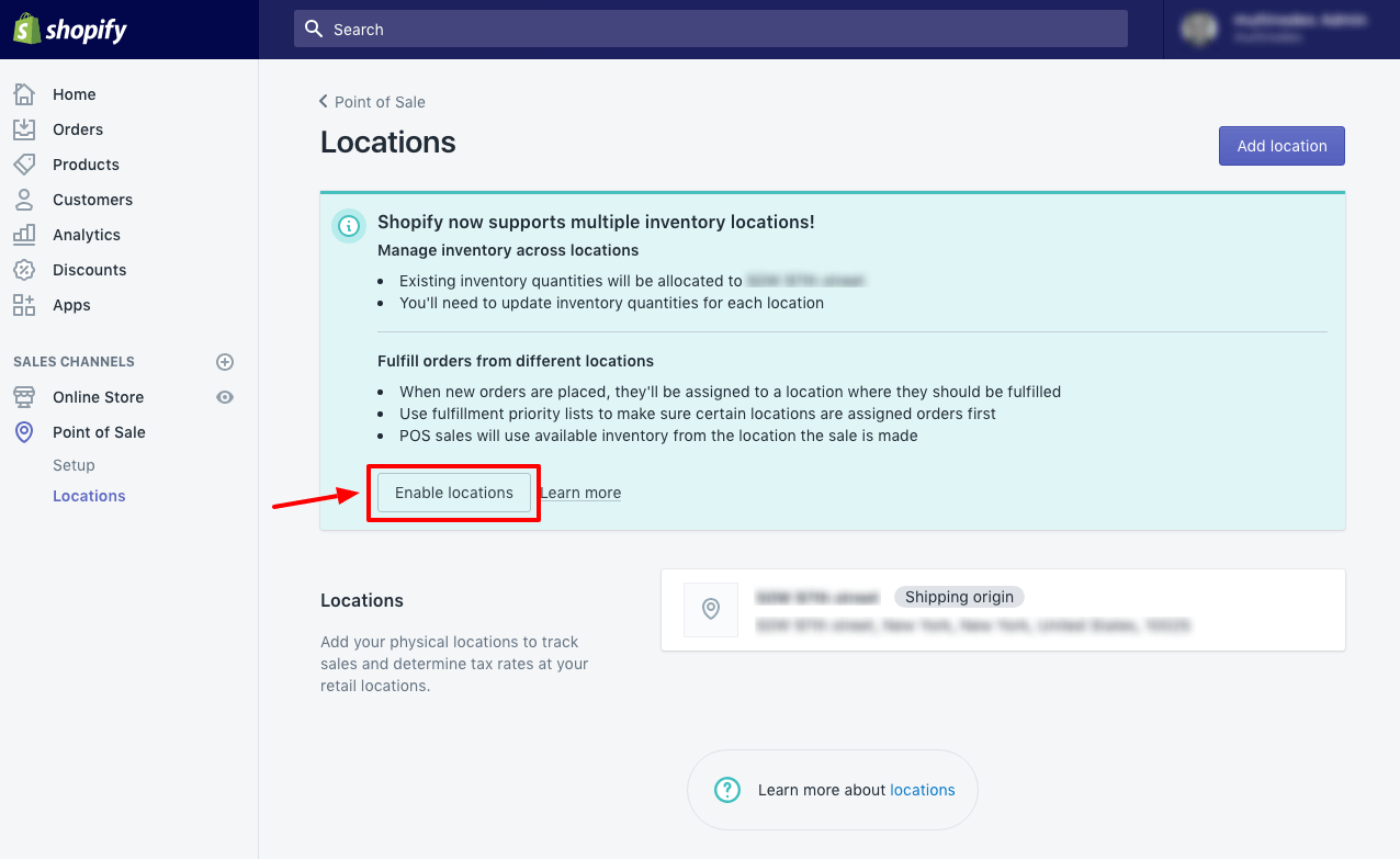 Creating Shopify Locations