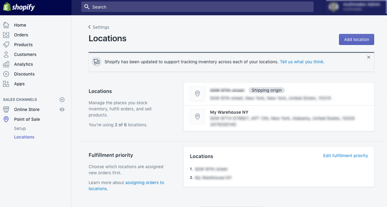 Creating Shopify Locations