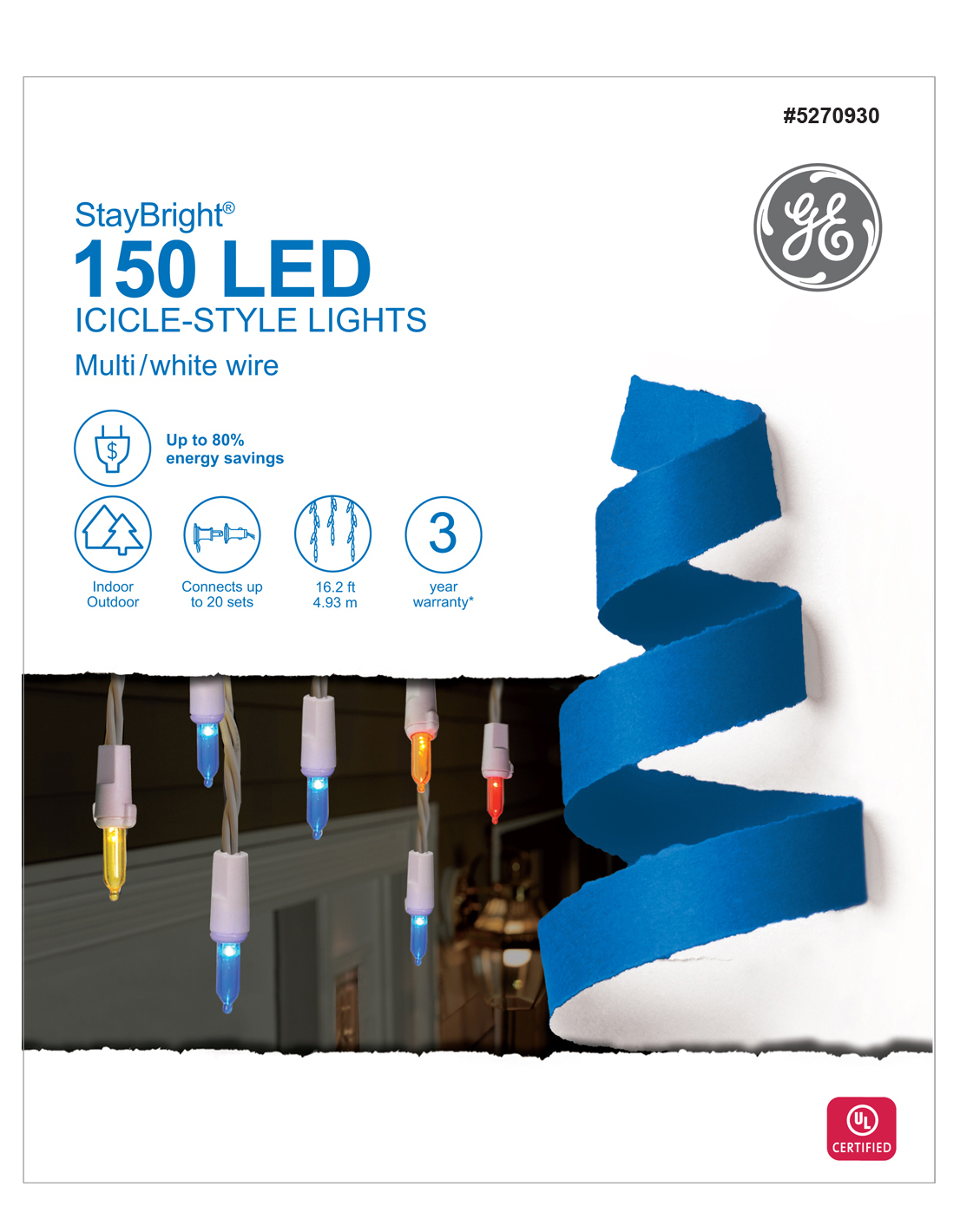 90885 GE StayBright® LED IcicleStyle Lights, 150ct, Multi Holiday