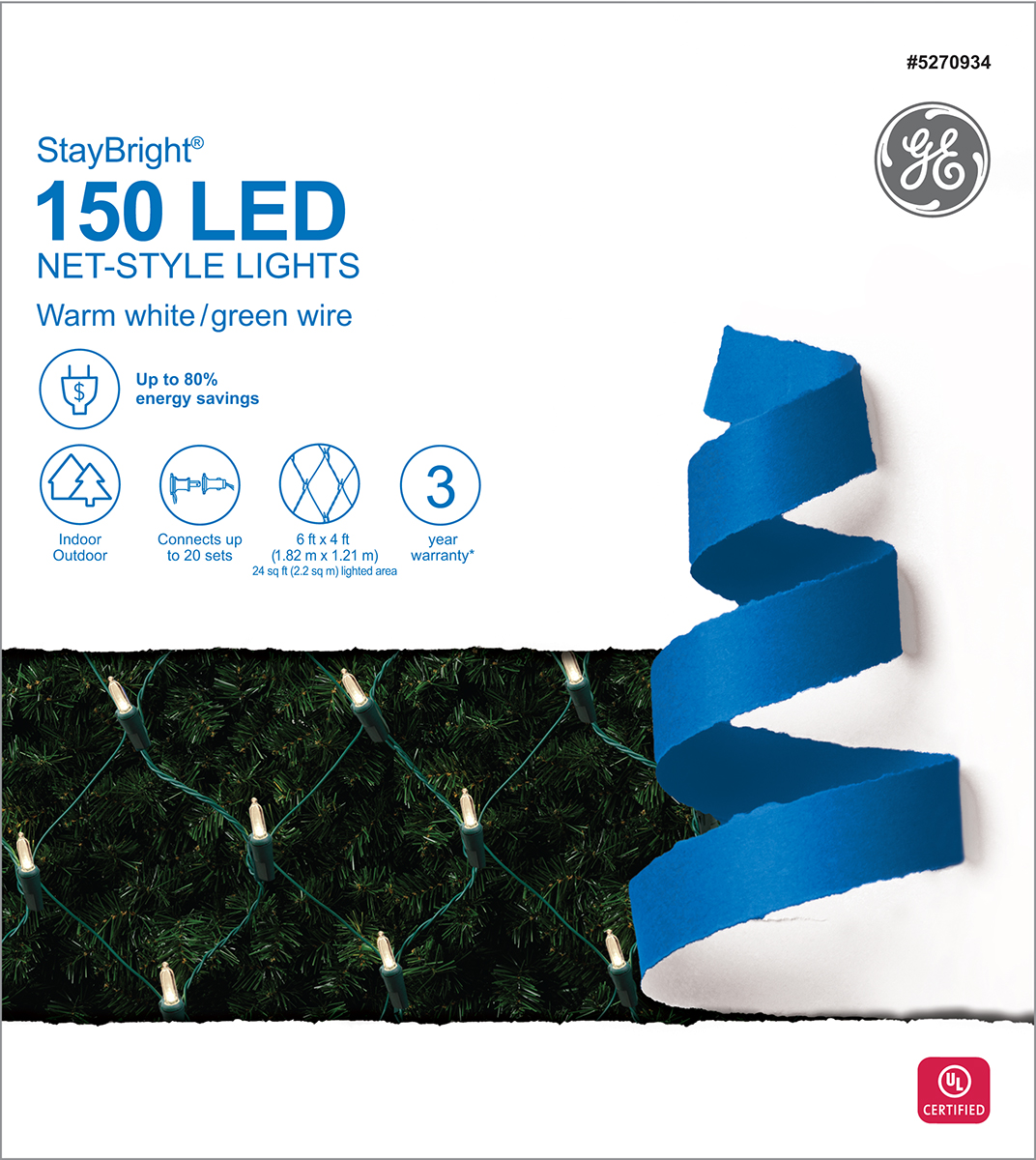 90896 GE StayBright® LED NetStyle Lights, 150ct, Warm White