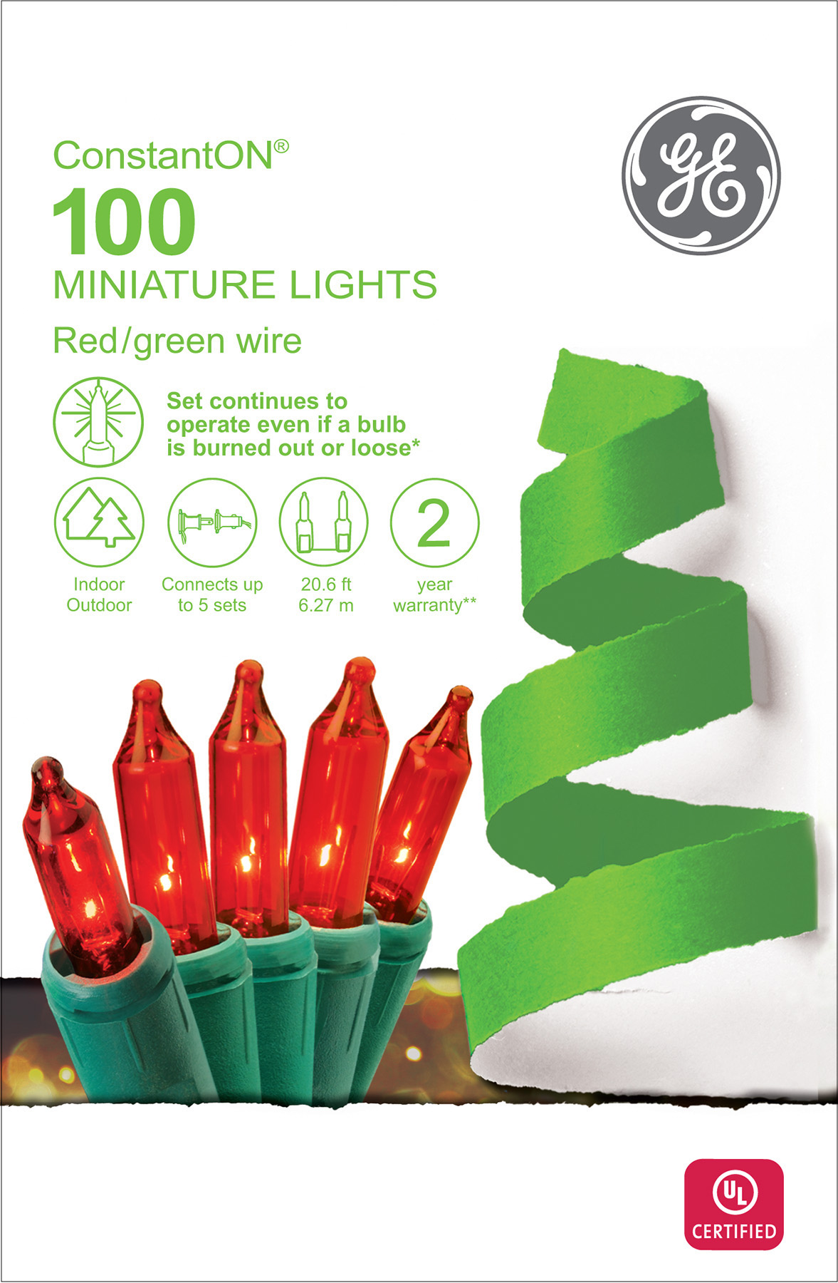 64429 GE ConstantON® Incandescent Miniature Lights, 100ct, Red