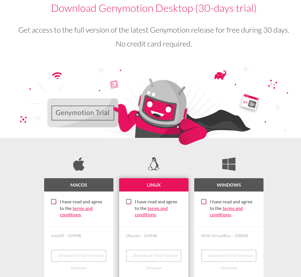 I want to test Genymotion Desktop Pro, with full features, but I have