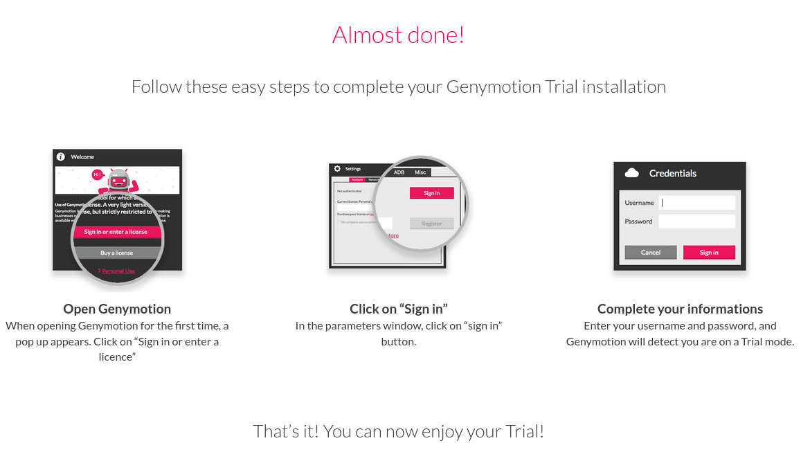 I want to test Genymotion Desktop Pro, with full features, but I have