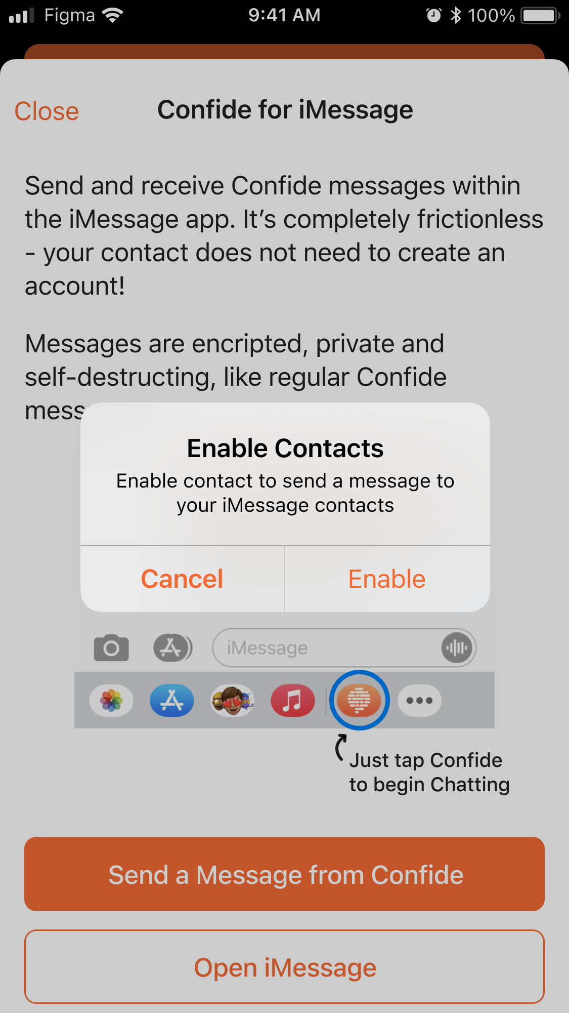 Send iMessage Confidential Messages directly from Confide Confide