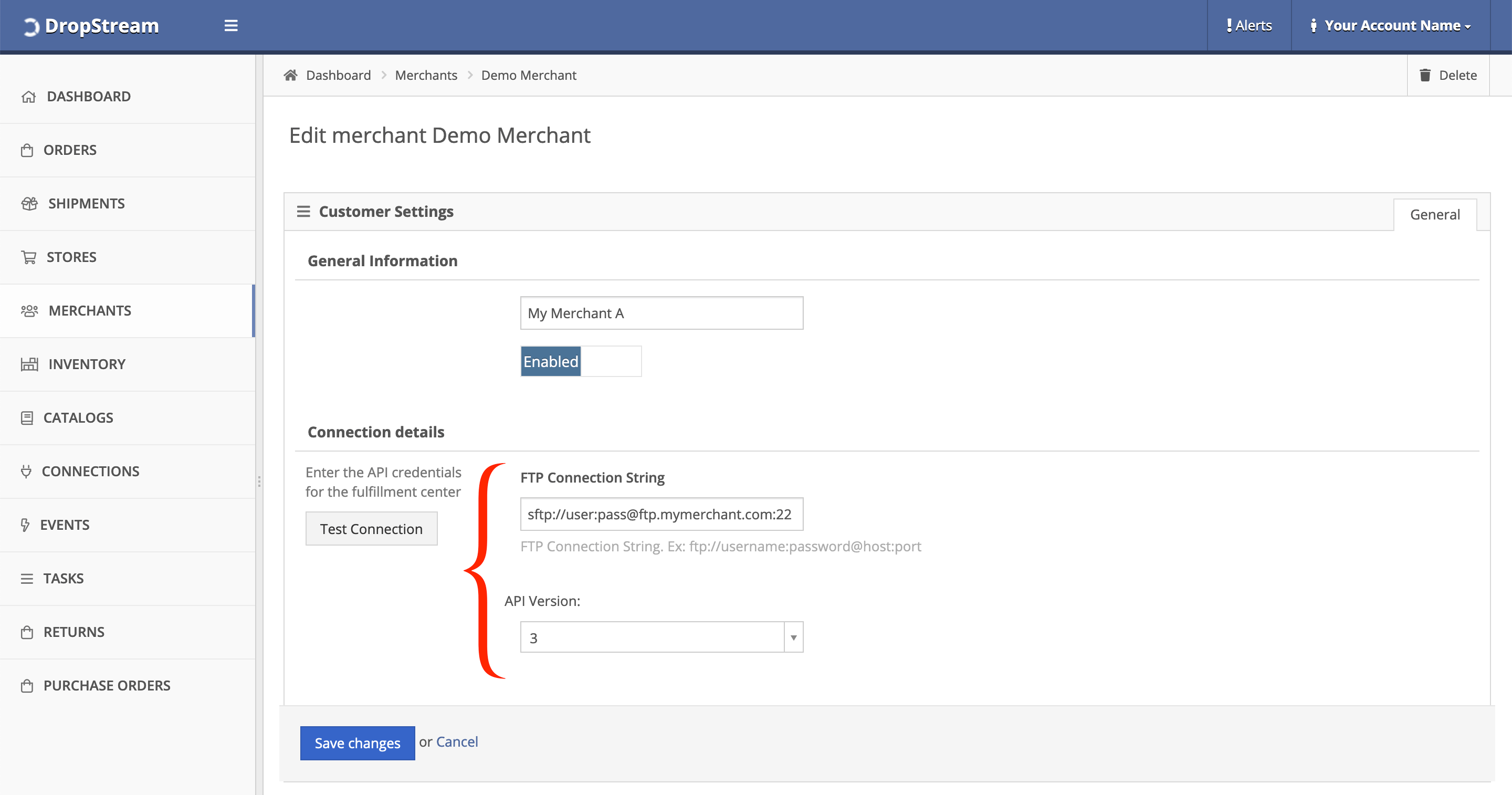 How do I edit a Merchant's carrier account information? DropStream