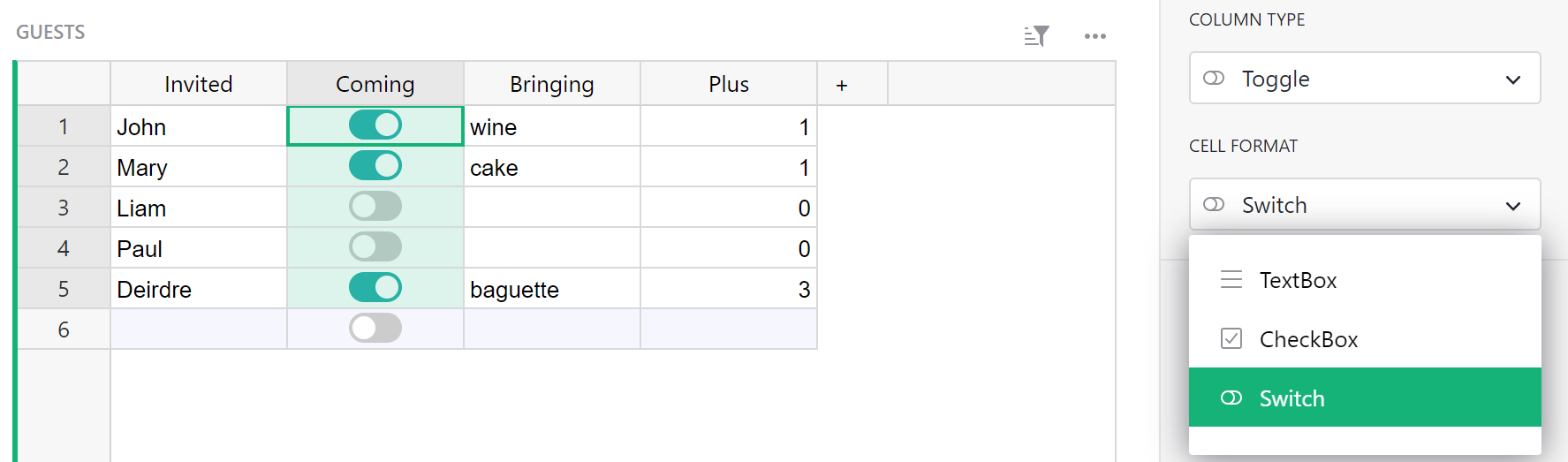 Columns & types Grist Help Center