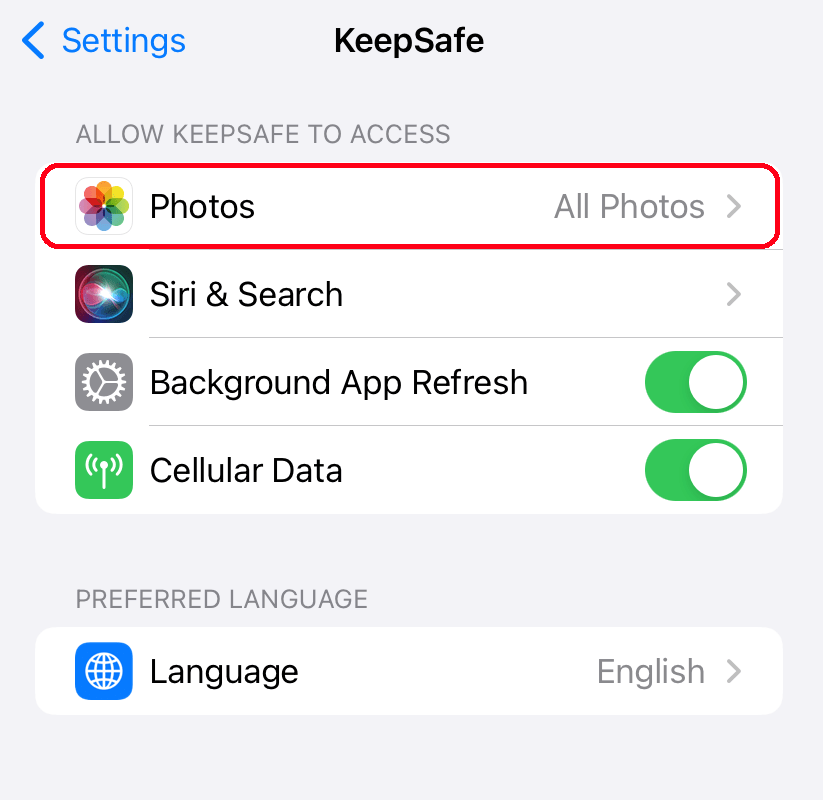 Gallery photos do not appear for import (iOS) Keepsafe Support