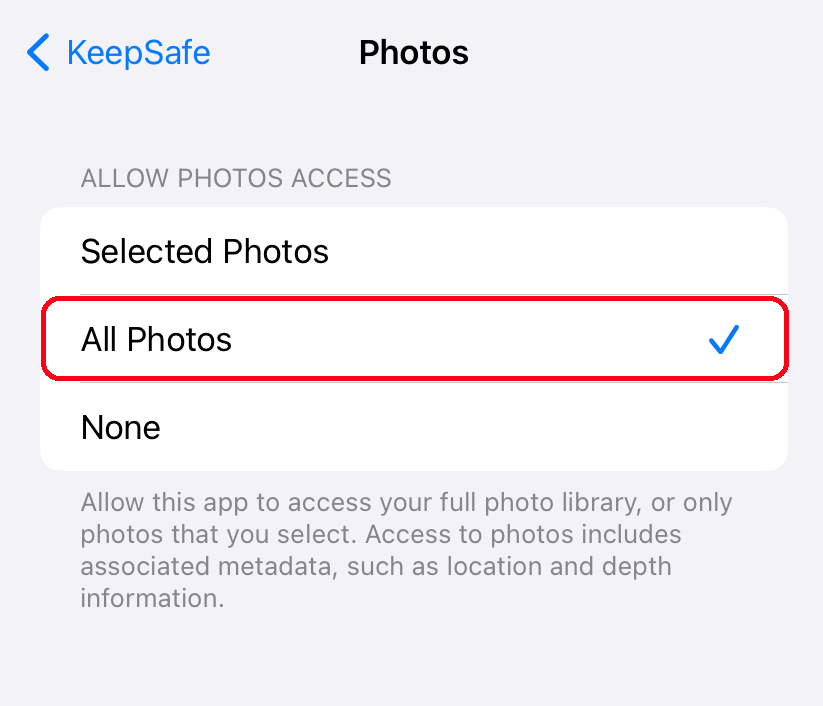 Gallery photos do not appear for import (iOS) Keepsafe Support