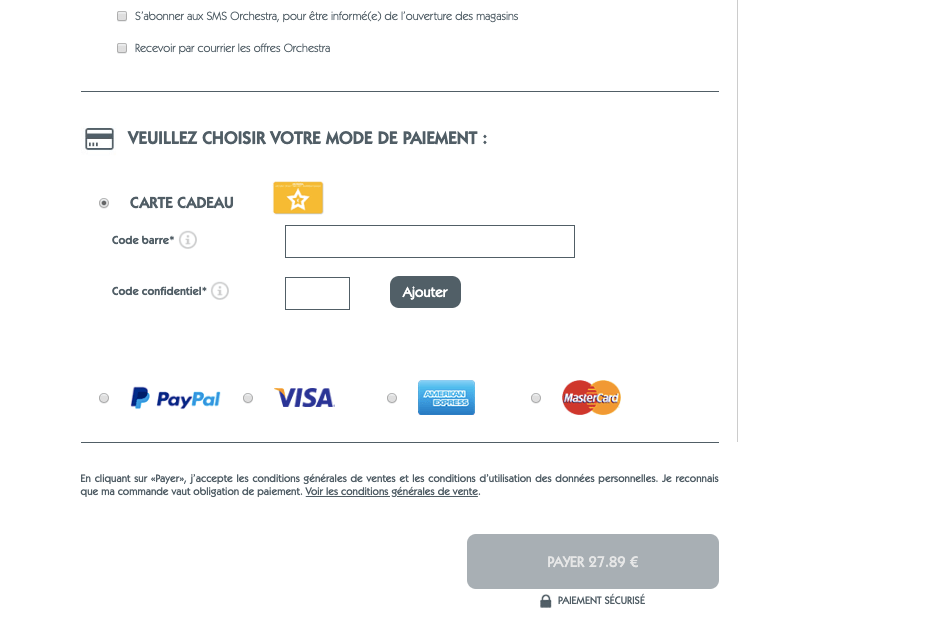 Utiliser sa carte cadeau Orchestra Centre d'Aide