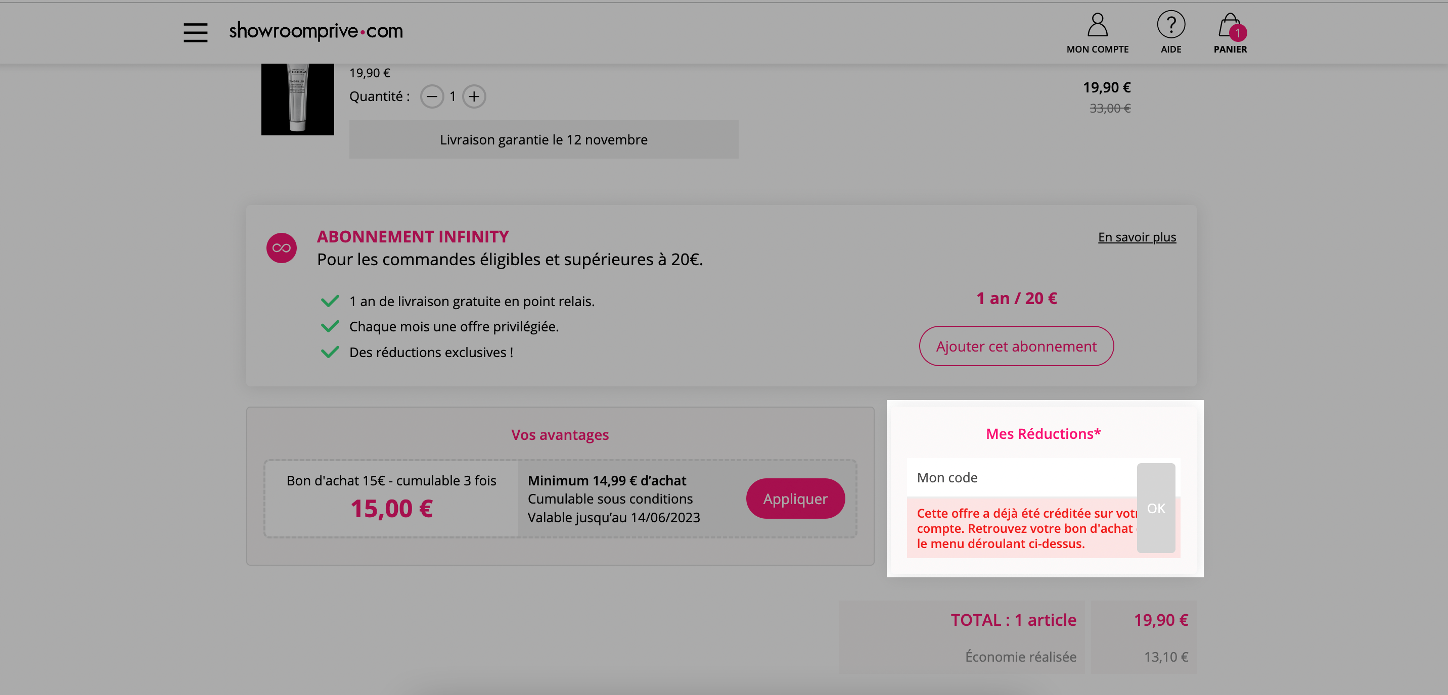 Utiliser votre code Showroomprivé sur Centre d'Aide