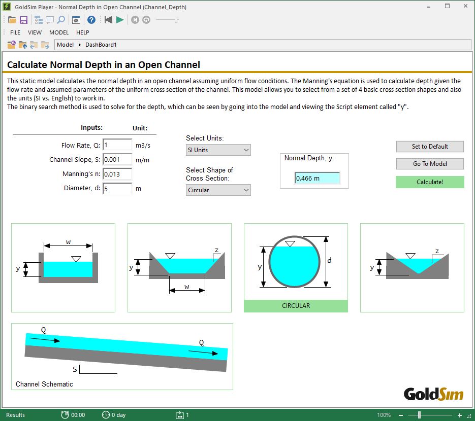 Normal Depth in an Open Channel GoldSim Help Center