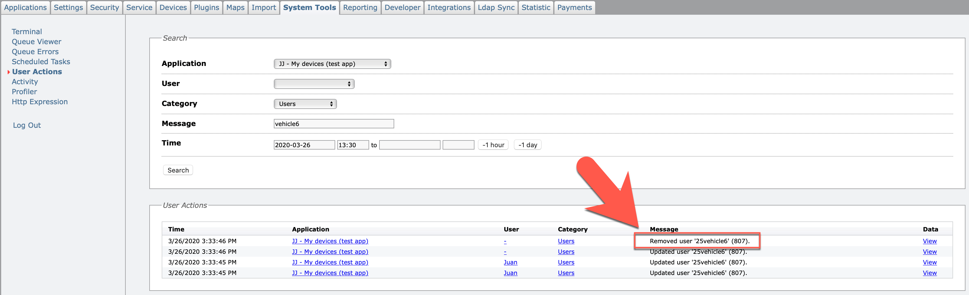 Security and device history finding out who deleted a device