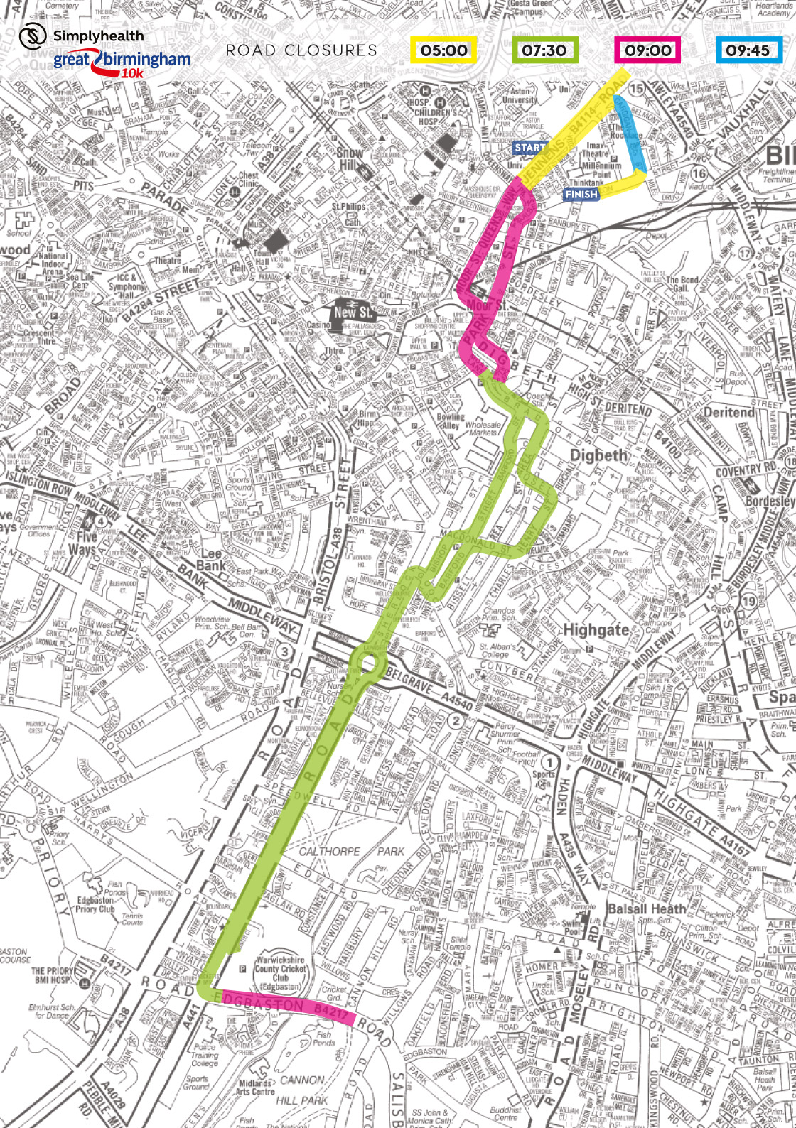Great Birmingham 10K 2017 Road Closures