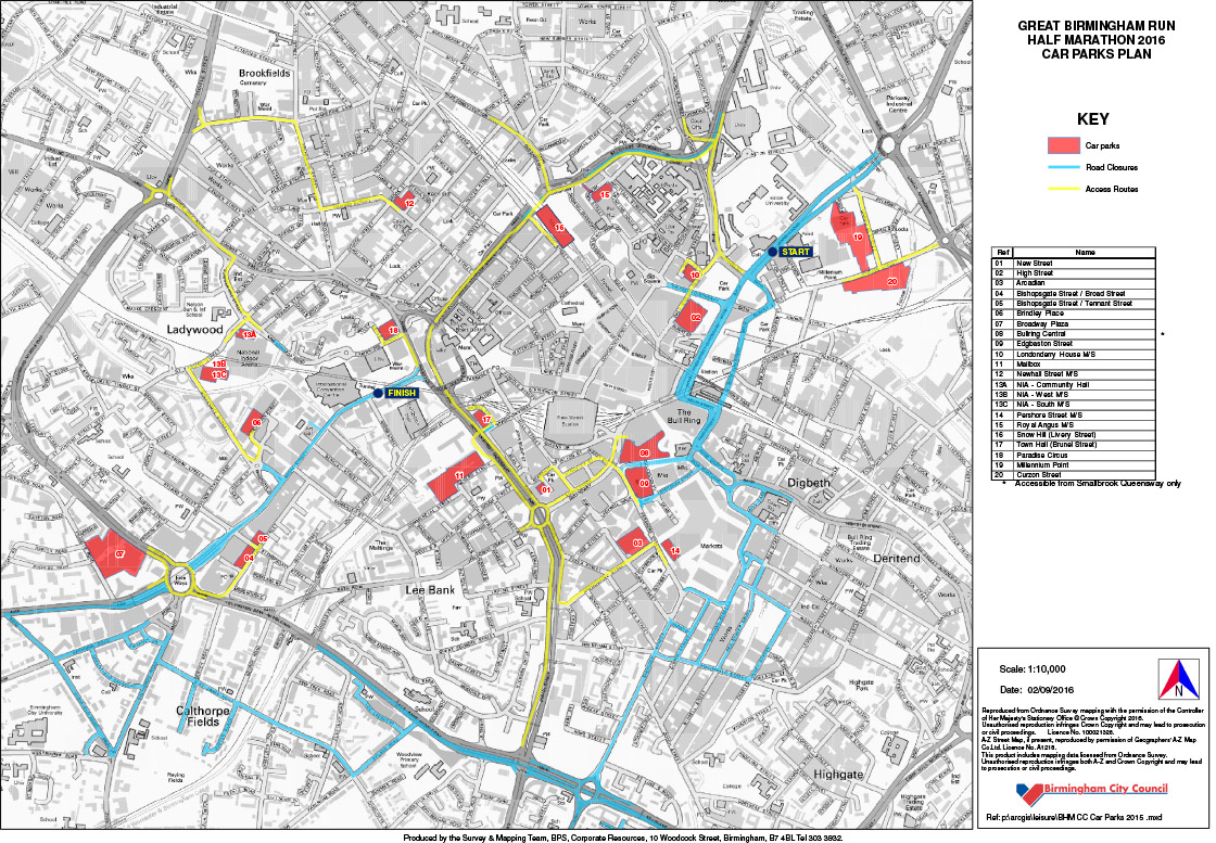 Birmingham Car Parks Map Great Birmingham Run 2016 Car Park Map
