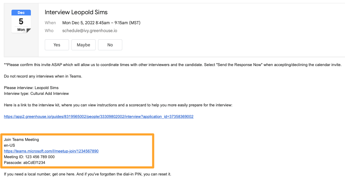 Microsoft Teams integration Greenhouse Support