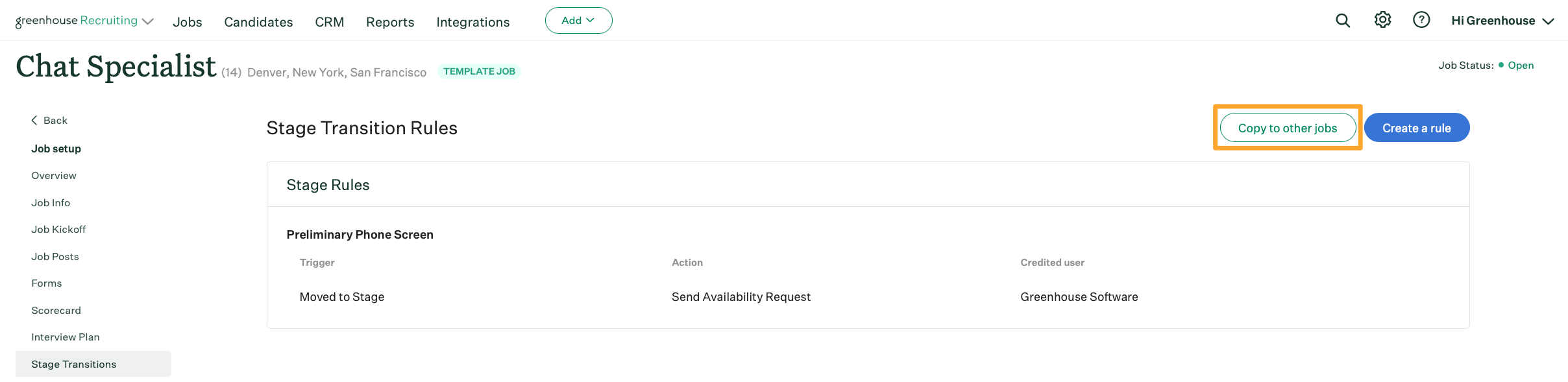Copy a stage transition rule Greenhouse Support