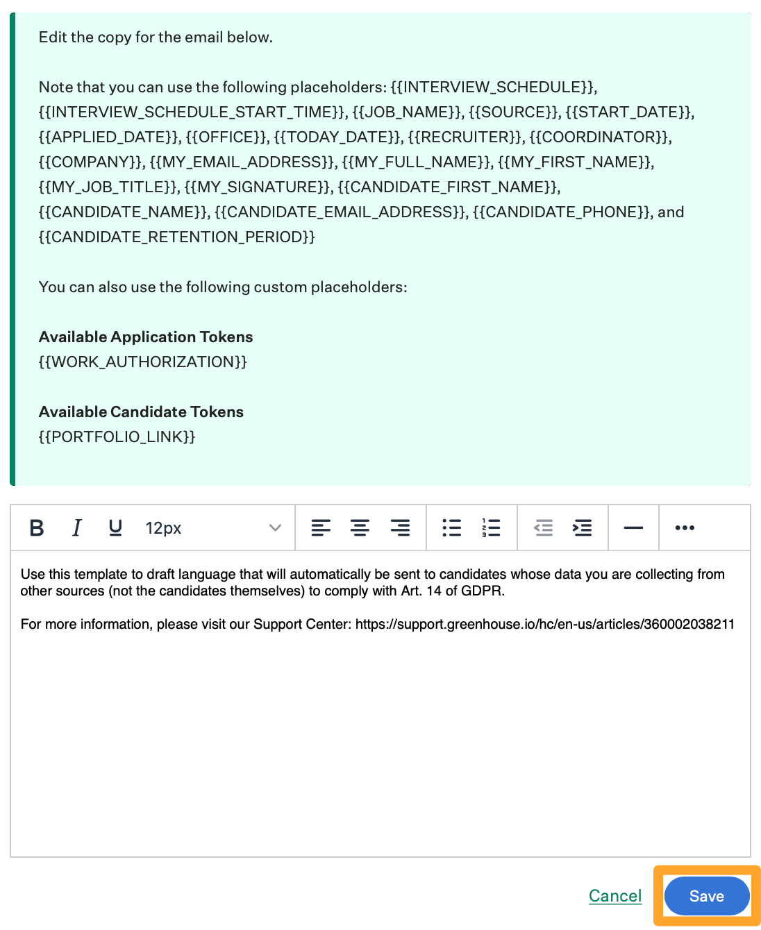 Email GDPR information to candidates – Greenhouse Support