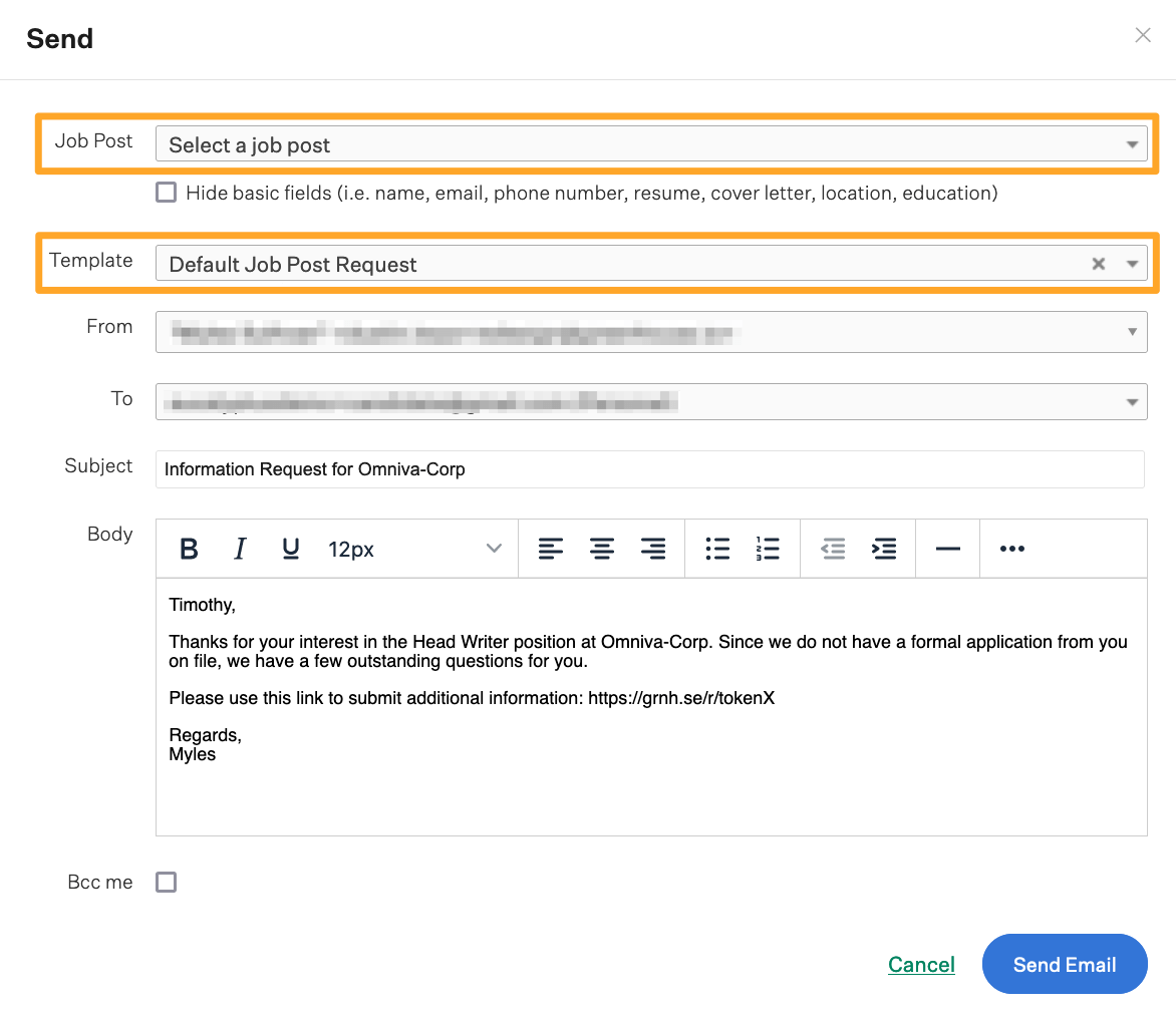 Job post request email – Greenhouse Support