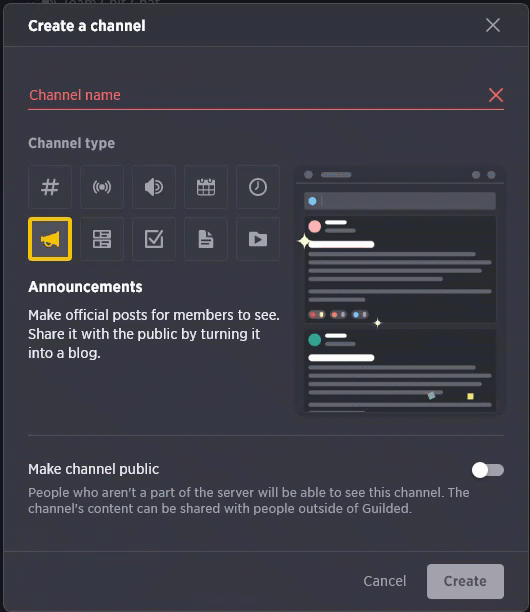 Announcement Channels Guilded