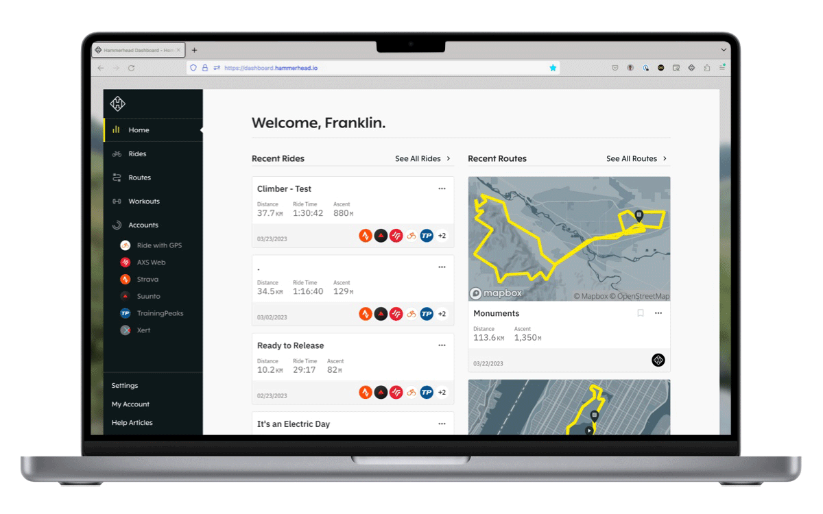 Dashboard Downloading a GPX file Hammerhead