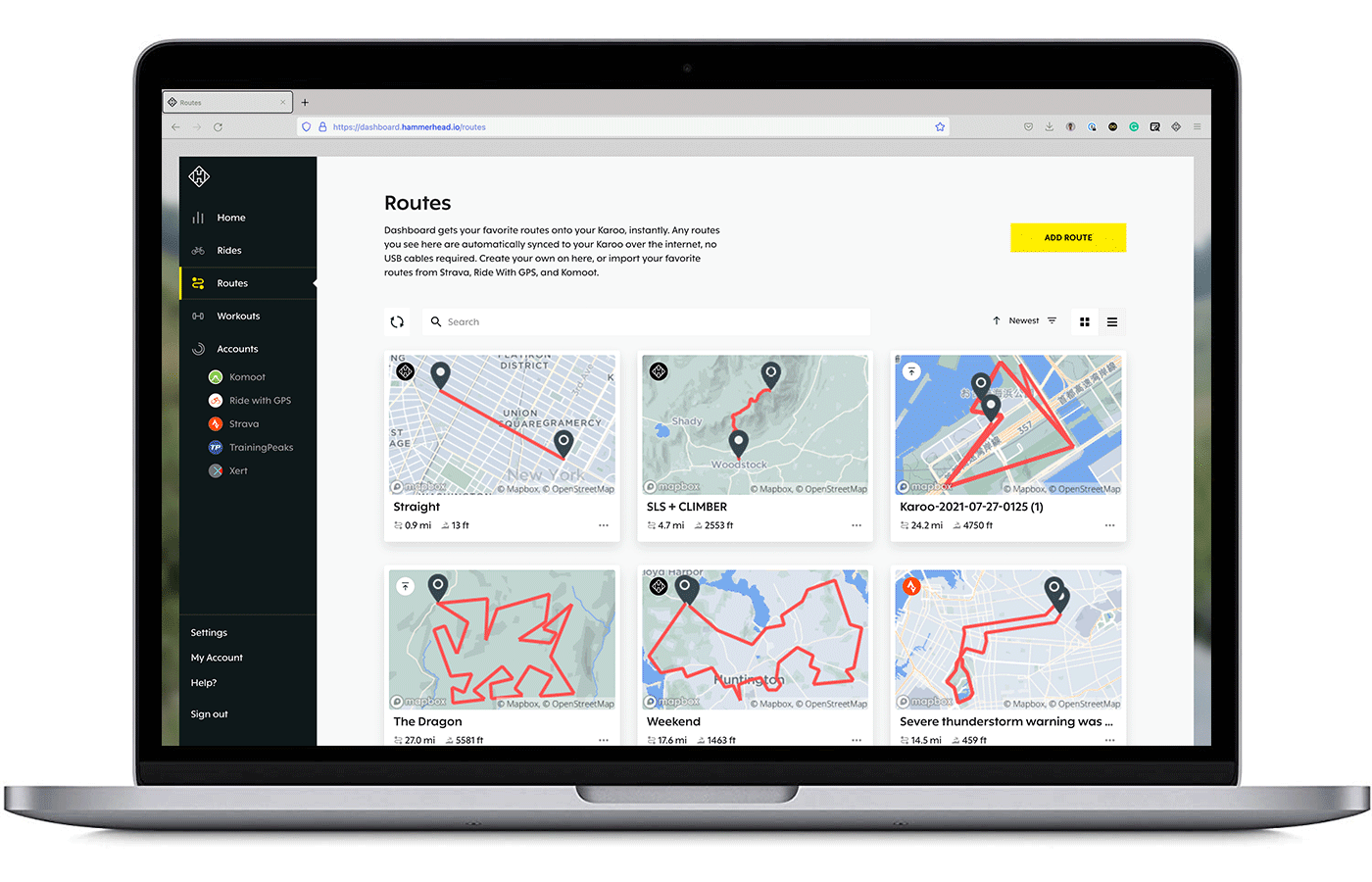 Dashboard Editing a Route Hammerhead