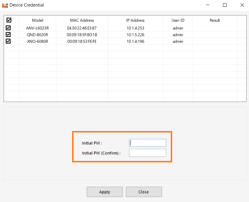 How do I change or set the IP and password of multiple devices using
