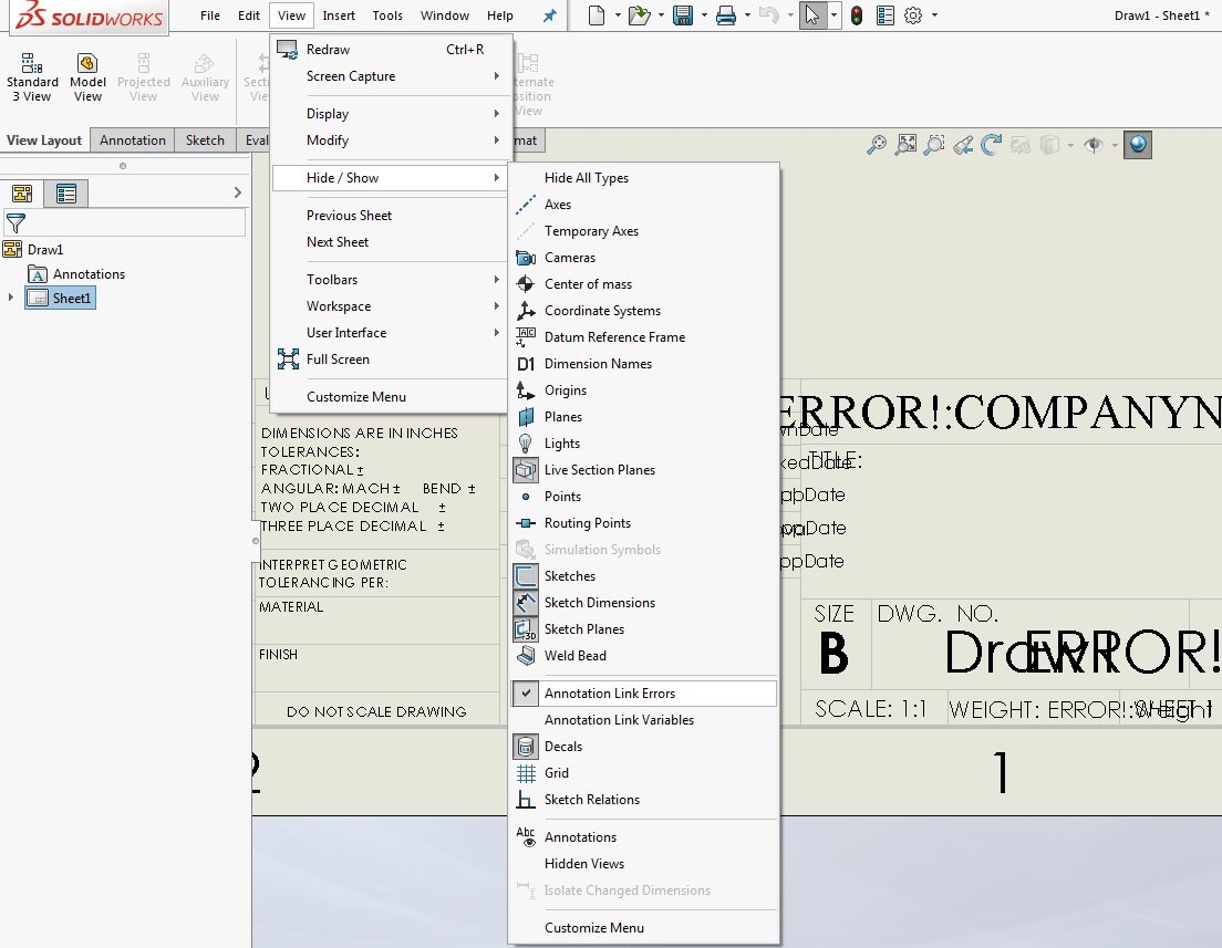 Errors showing in Drawing Notes (Annotation Link Errors) Hawk Ridge