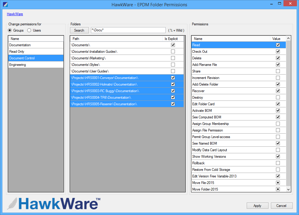 How can I change permissions for multiple folders at the same time in