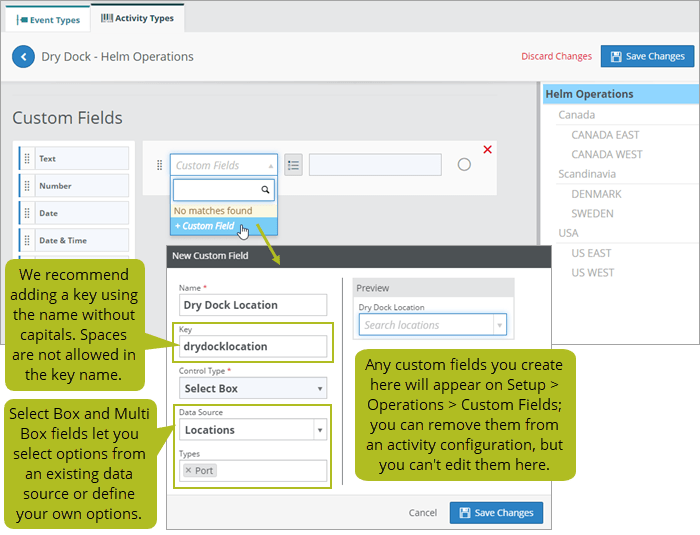 Activity Types for Helm CONNECT Jobs Helm Operations