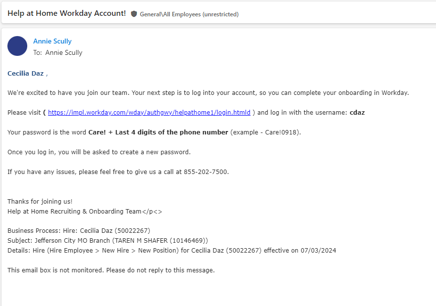Workday: Logging In (Caregiver Pre-Hire) – Help at Home Knowledge 