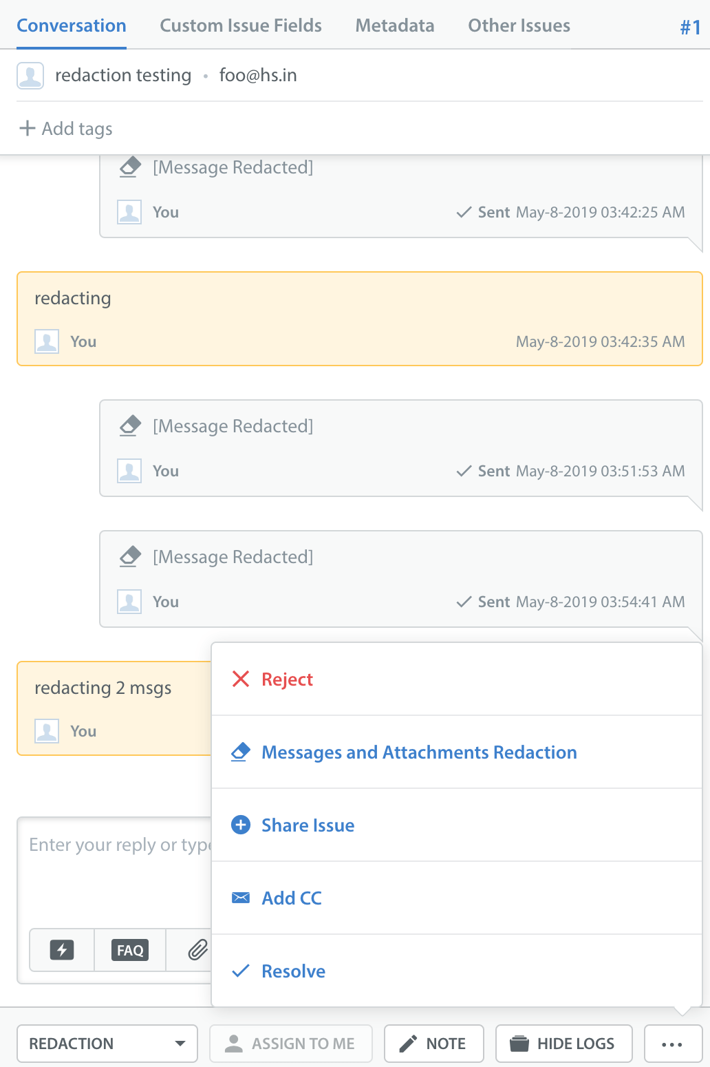 How can I Redact a Message and/or an Attachment? Helpshift Knowledge