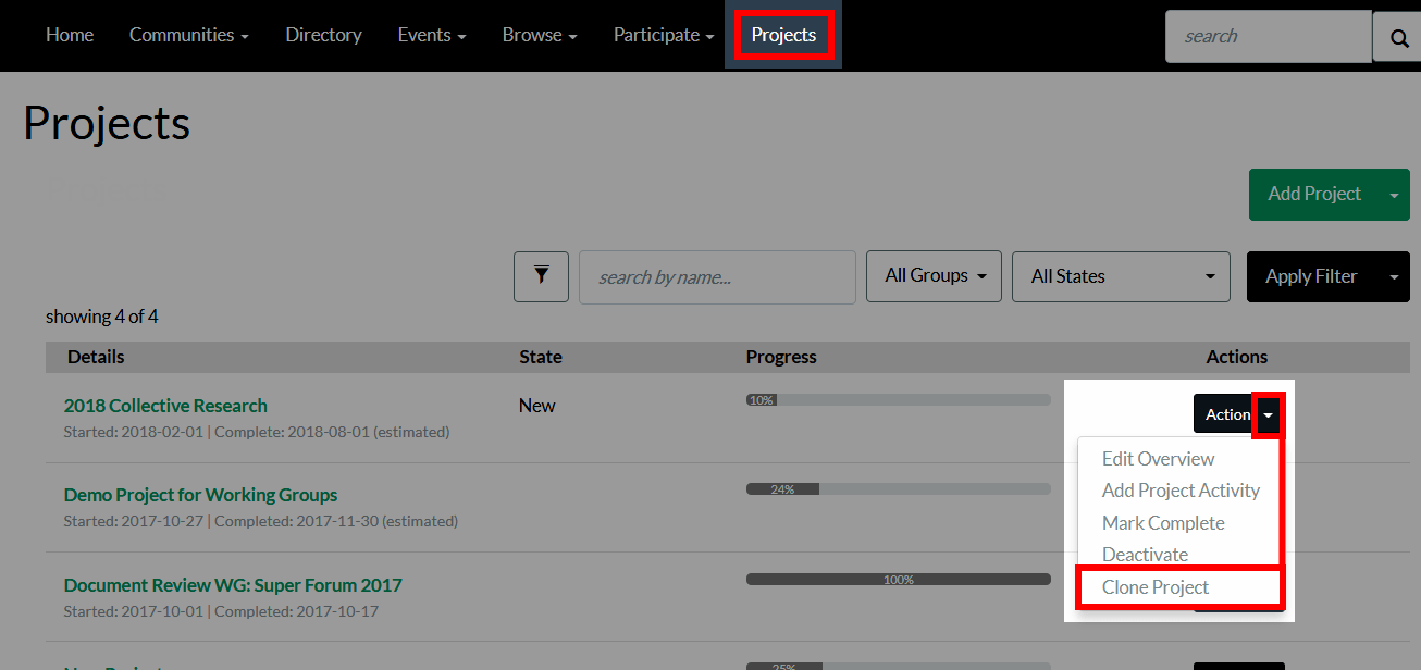 Manage Projects Higher Logic