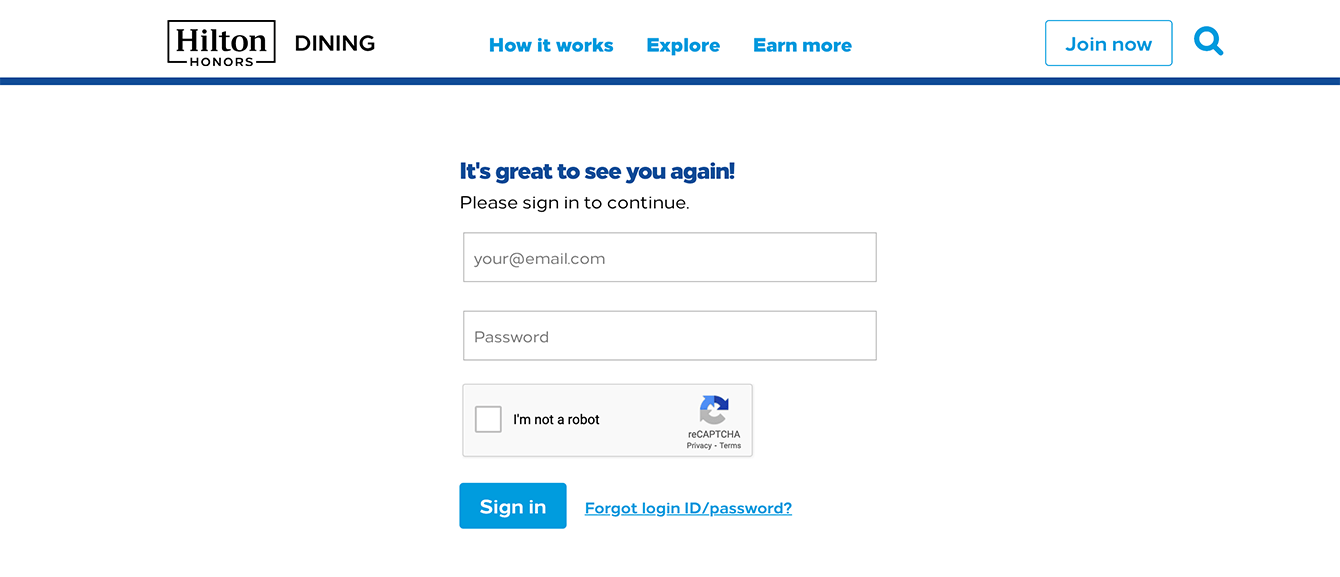 how do I sign in to my account? Hilton Honors Dining help center